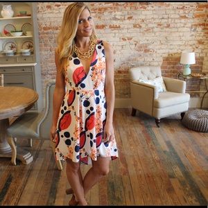 open back printed V neck dress